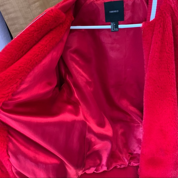 Bright Red Taken Faux Fur Varsity Jacket - Picture 9 of 12